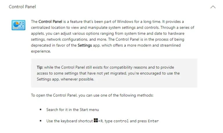 control panel vs settings mfrh original
