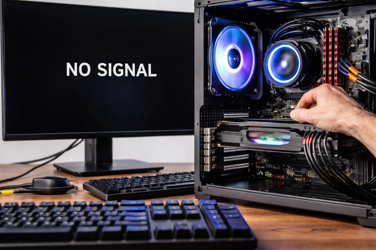 Interior computer close up cu iluminare RGB